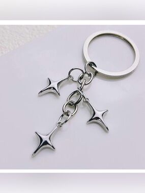 Aesthetic Star Moon Keychain Cute Dainty Stainless Steel Key Ring
